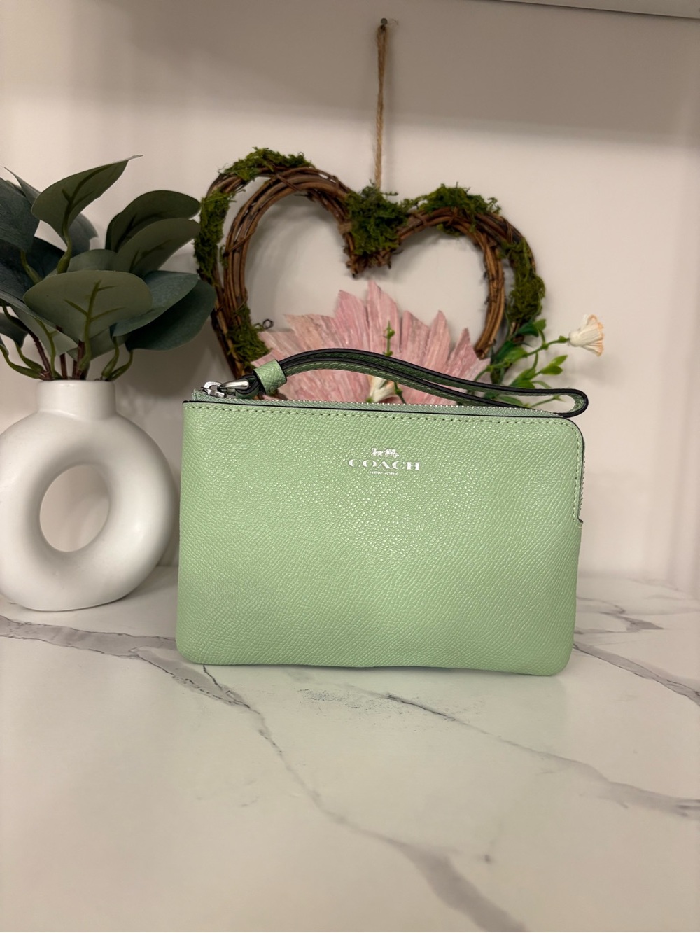 Coach Mint Green Safiano Leather Wristlet